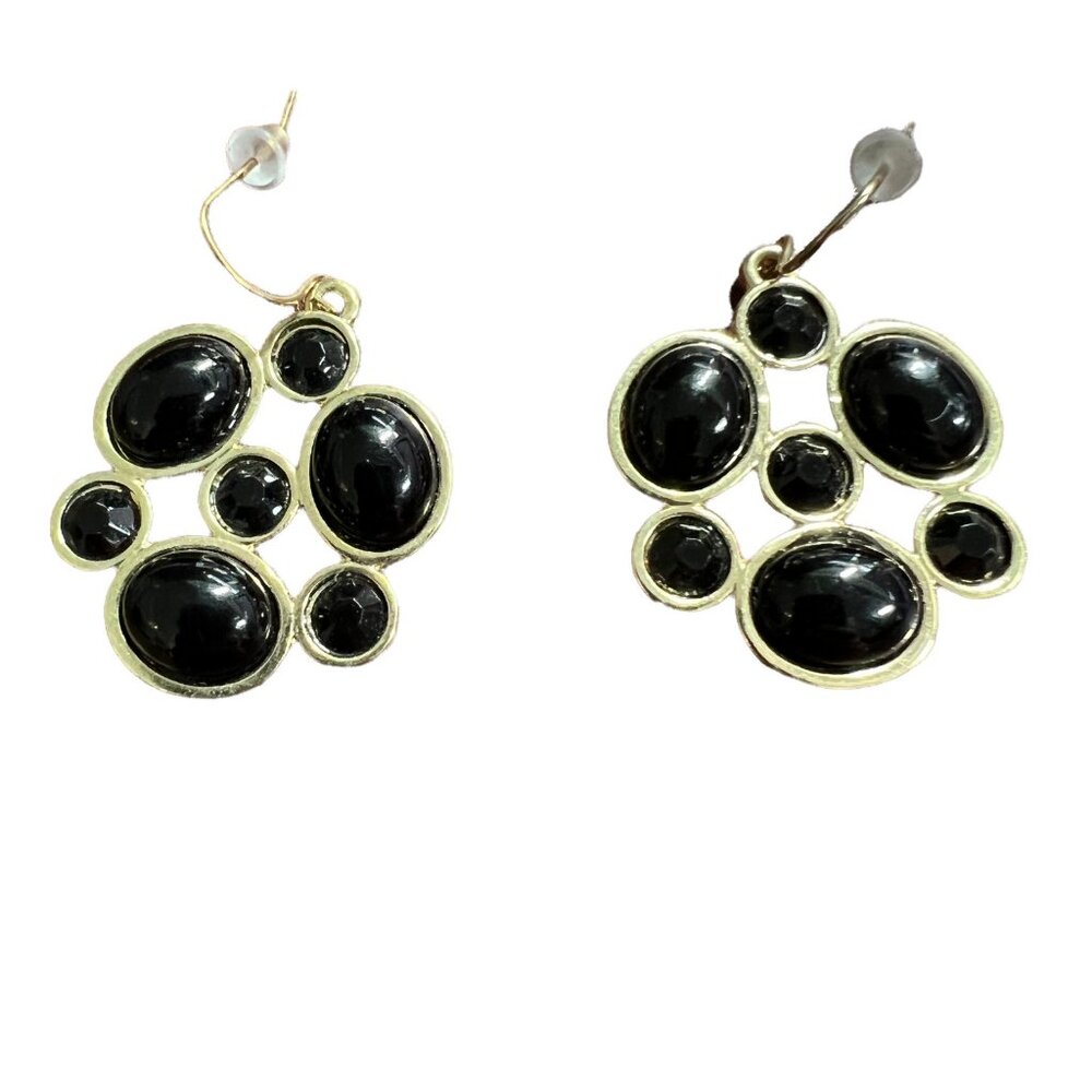 Pierced Earrings Black Bubble Wire Dangle Plastic Acrylic Cabochon